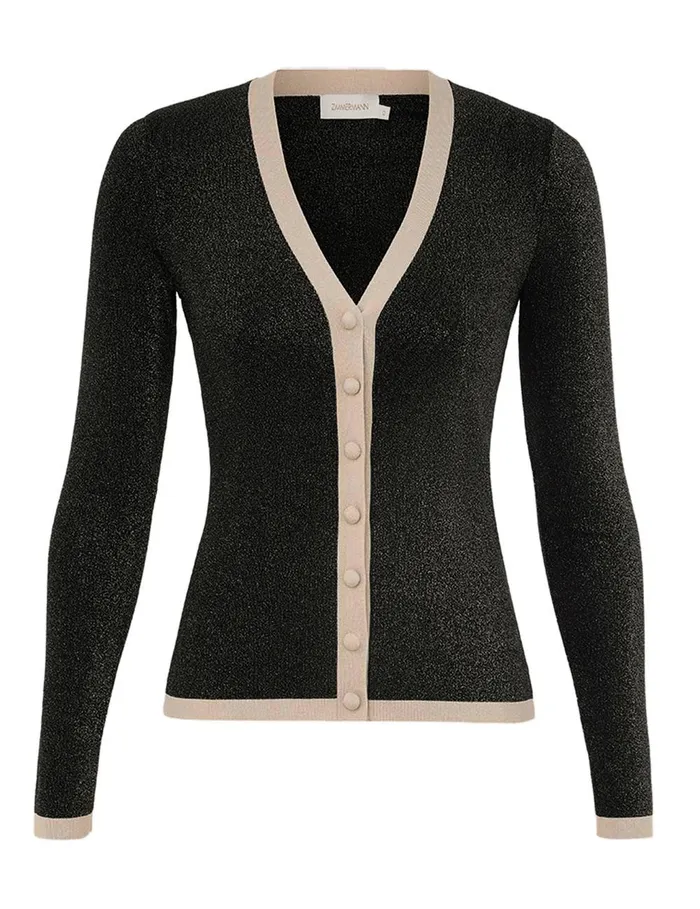 Women Zimmermann Knitwear Illustration Metallic Cardigan Blackgold