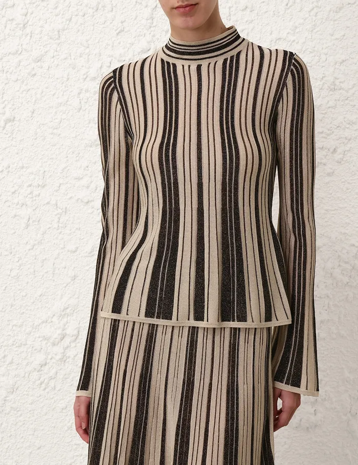 Women Zimmermann Knitwear Illustration Metallic Knit Top Blackgold
