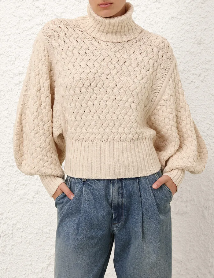 Women Zimmermann Knitwear Illustration Textured Sweater Cream