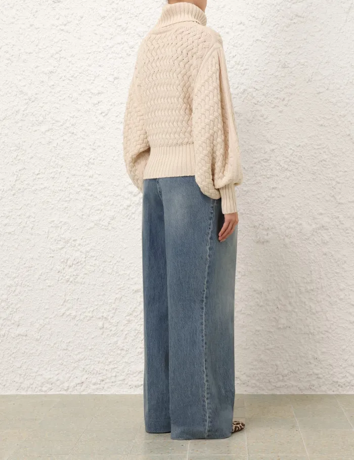 Women Zimmermann Knitwear Illustration Textured Sweater Cream