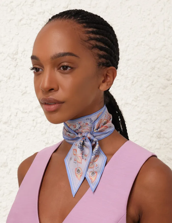 Women Zimmermann Scarves Printed Silk Ribbon Scarf Eden Dahlia Sapphire