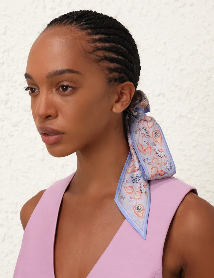 Women Zimmermann Scarves Printed Silk Ribbon Scarf Eden Dahlia Sapphire