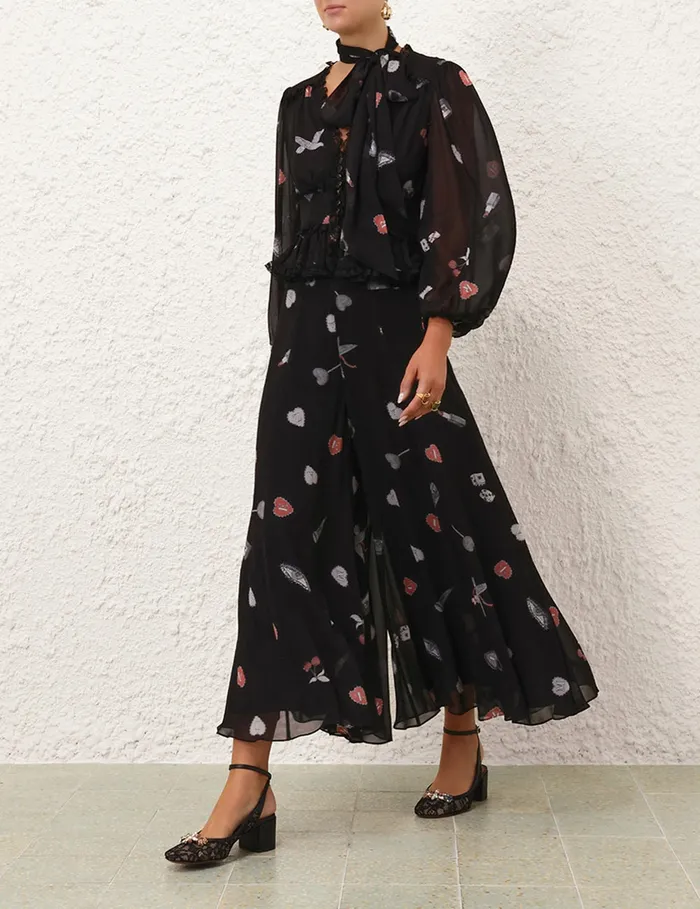 Women Zimmermann Shorts and Pants Crush Flared Culotte Black Love Letters