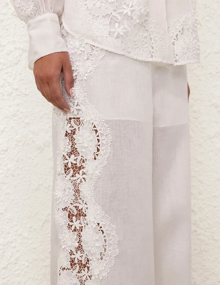 Women Zimmermann Shorts and Pants Halliday Lace Flower Pant Ivory