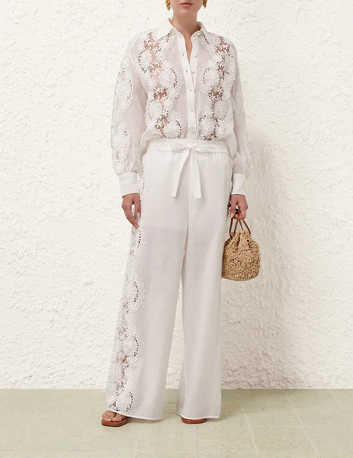 Women Zimmermann Shorts and Pants Halliday Lace Flower Pant Ivory