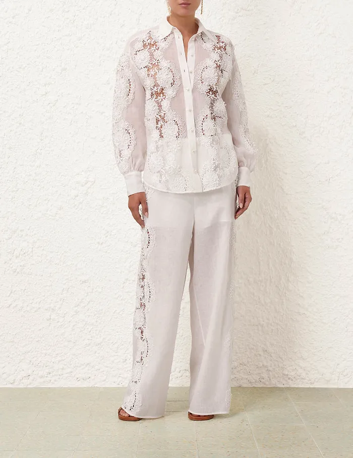 Women Zimmermann Shorts and Pants Halliday Lace Flower Pant Ivory