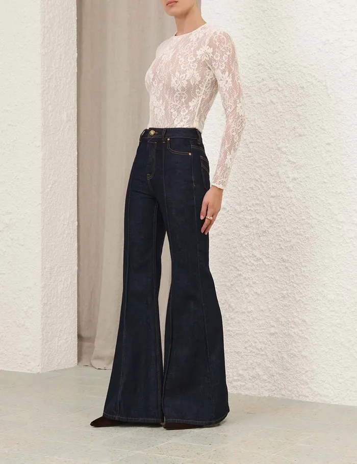 Women Zimmermann Shorts and Pants Illustration Flare Jean Night Sky