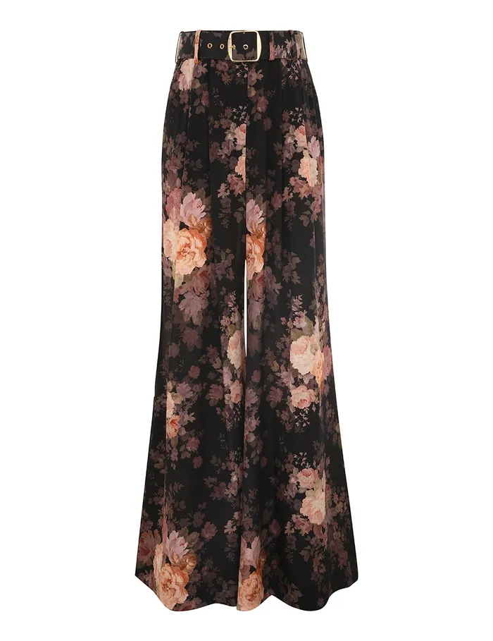 Women Zimmermann Shorts and Pants Illustration Tuck Pant Black Rococo Floral