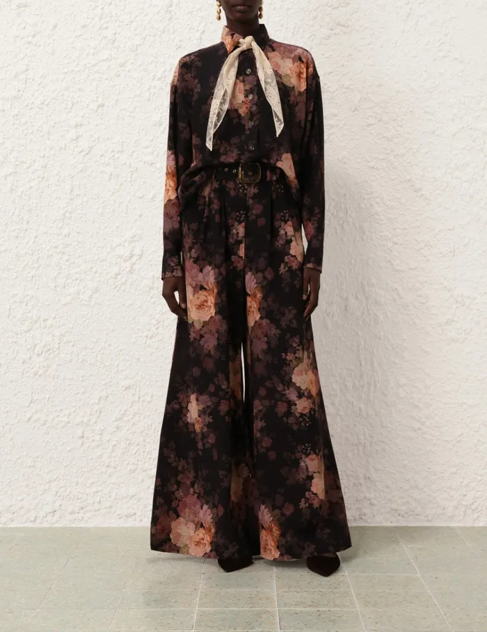 Women Zimmermann Shorts and Pants Illustration Tuck Pant Black Rococo Floral
