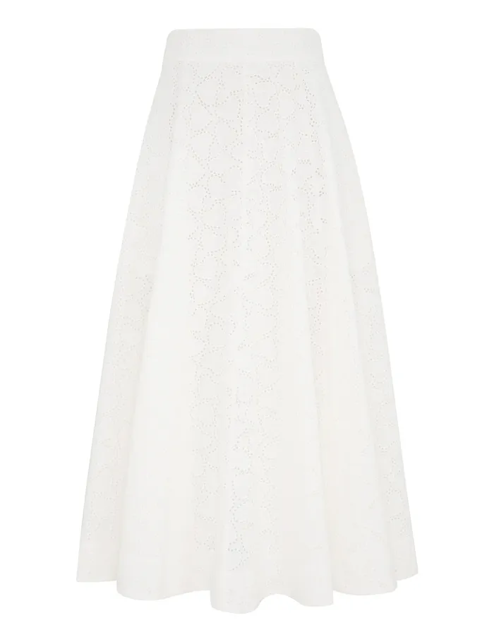 Women Zimmermann Skirts Crush Embroidered Midi Skirt Ivory