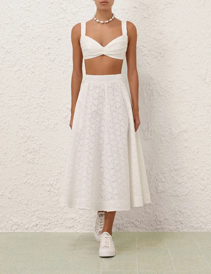 Women Zimmermann Skirts Crush Embroidered Midi Skirt Ivory