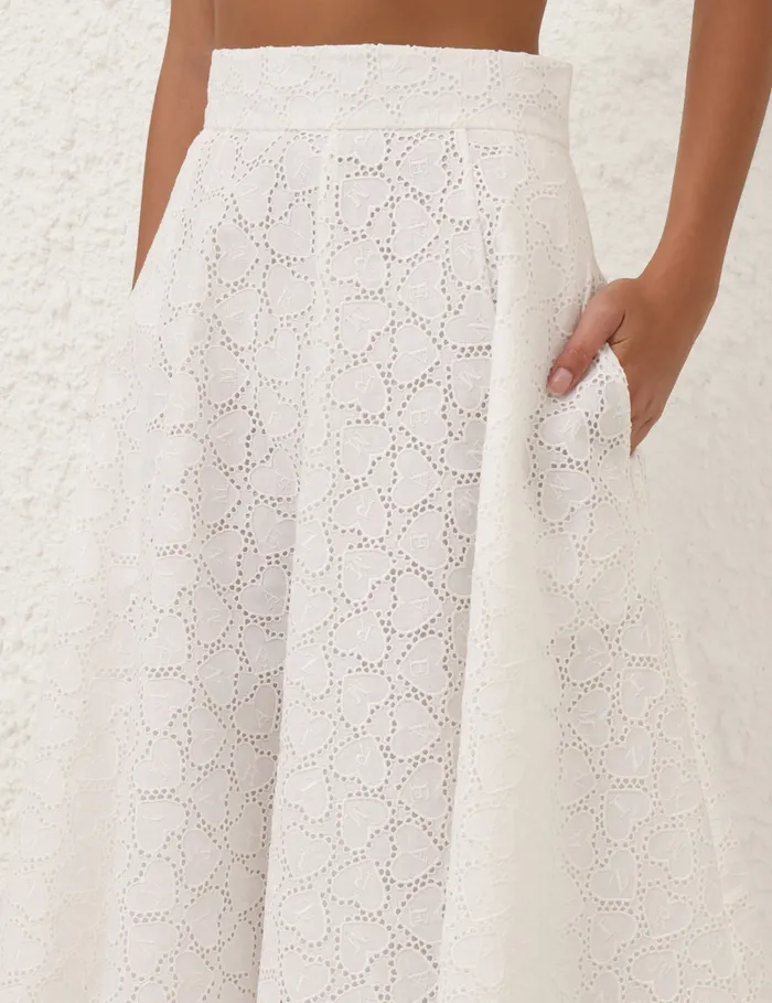 Women Zimmermann Skirts Crush Embroidered Midi Skirt Ivory