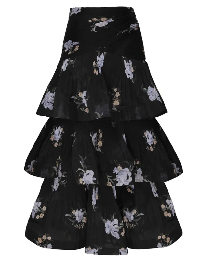 Women Zimmermann Skirts Pleated Tiered Skirt Black Iris Floral