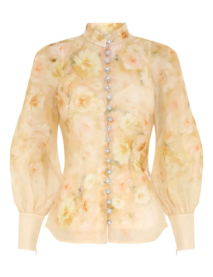 Women Zimmermann Tops Crush Buttoned Blouse Yellow Floral