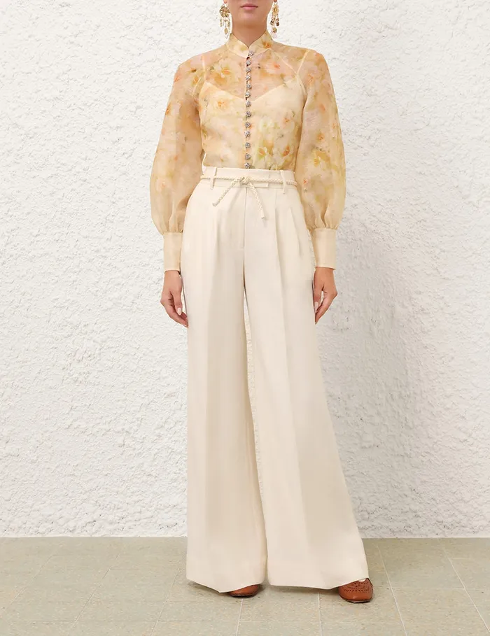 Women Zimmermann Tops Crush Buttoned Blouse Yellow Floral