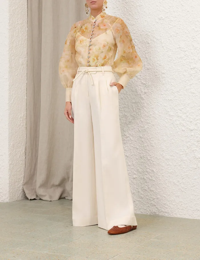 Women Zimmermann Tops Crush Buttoned Blouse Yellow Floral