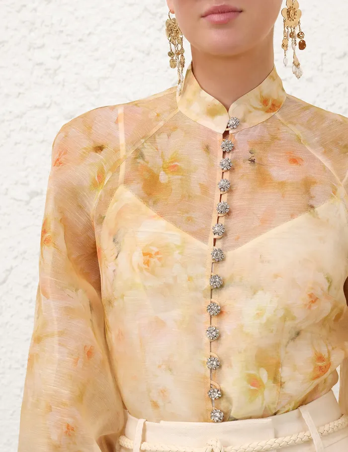 Women Zimmermann Tops Crush Buttoned Blouse Yellow Floral
