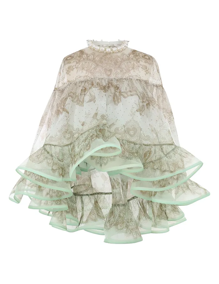 Women Zimmermann Tops Crush Embellished Blouse Mint Lace Print