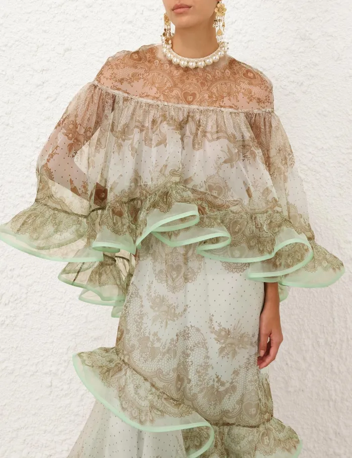 Women Zimmermann Tops Crush Embellished Blouse Mint Lace Print
