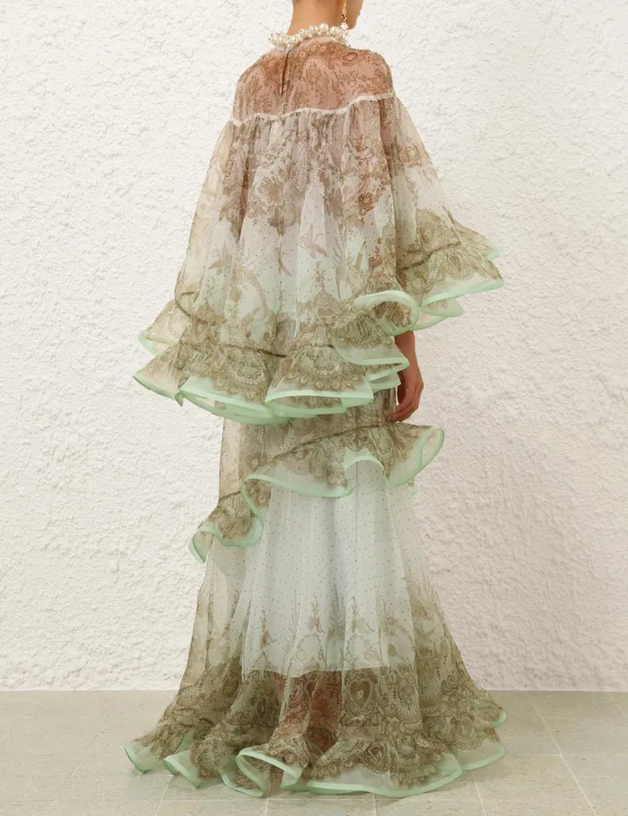 Women Zimmermann Tops Crush Embellished Blouse Mint Lace Print