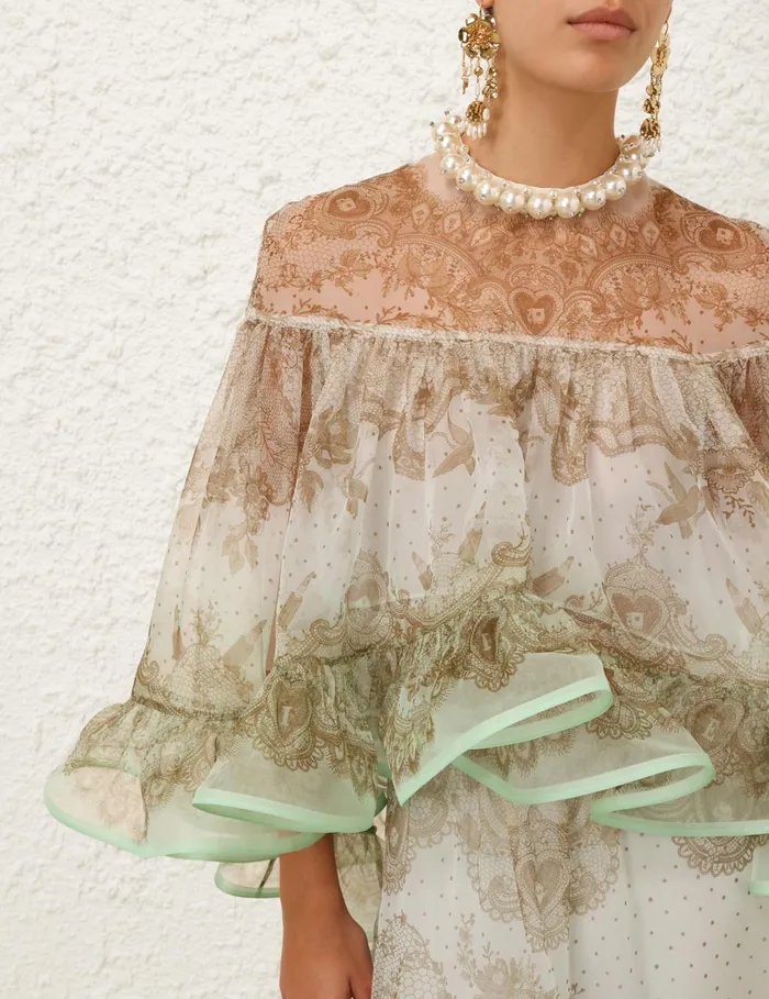 Women Zimmermann Tops Crush Embellished Blouse Mint Lace Print