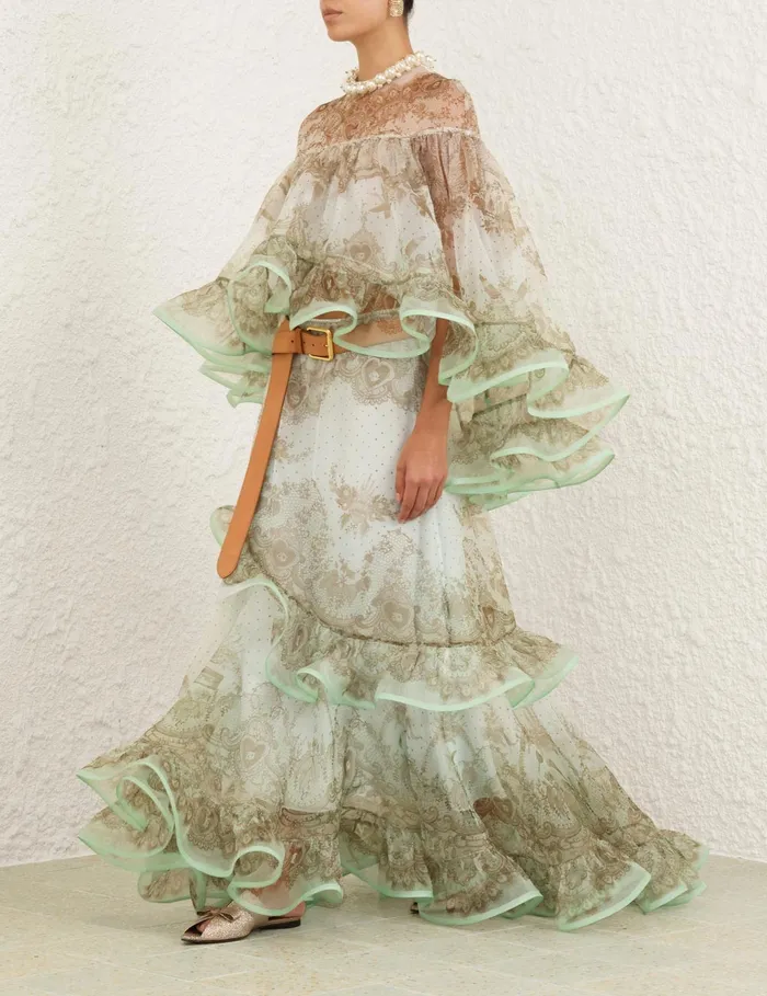 Women Zimmermann Tops Crush Embellished Blouse Mint Lace Print