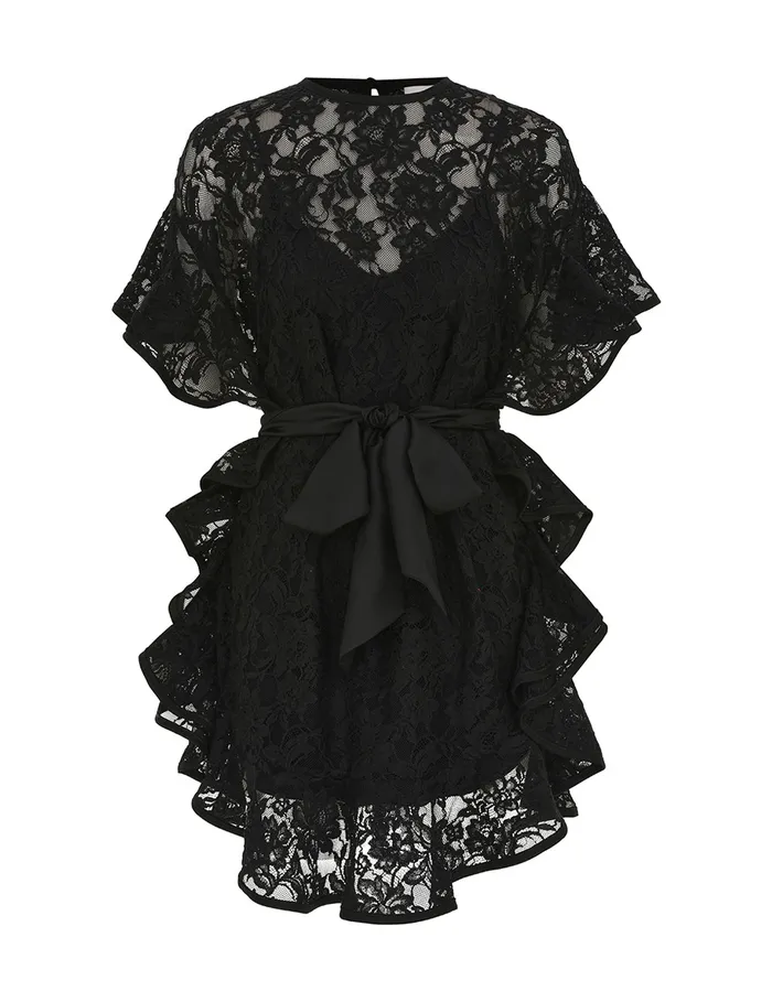 Women Zimmermann Tops Crush Lace Frill Tunic Black