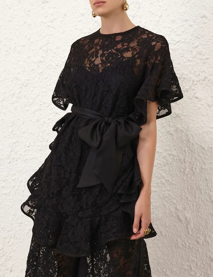 Women Zimmermann Tops Crush Lace Frill Tunic Black