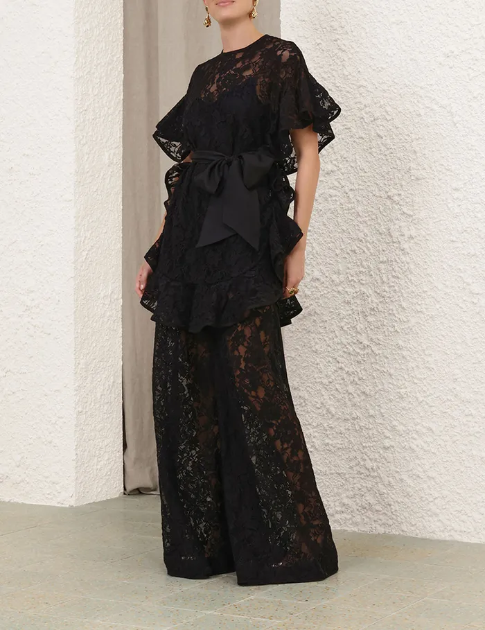 Women Zimmermann Tops Crush Lace Frill Tunic Black