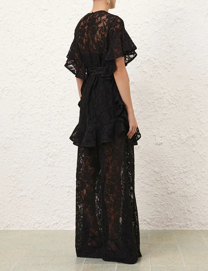Women Zimmermann Tops Crush Lace Frill Tunic Black