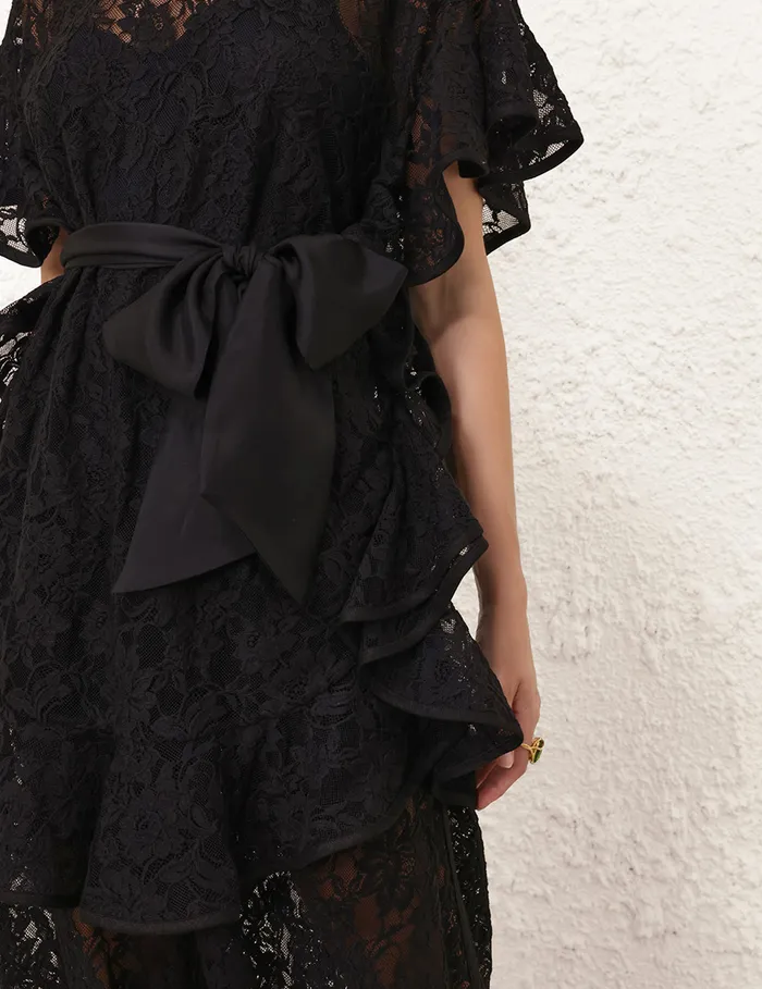 Women Zimmermann Tops Crush Lace Frill Tunic Black