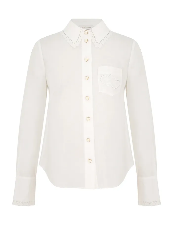 Women Zimmermann Tops Crush Ramie Embroidered Shirt Ivory