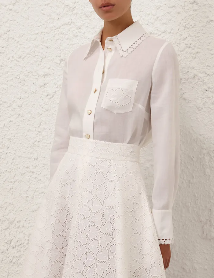 Women Zimmermann Tops Crush Ramie Embroidered Shirt Ivory