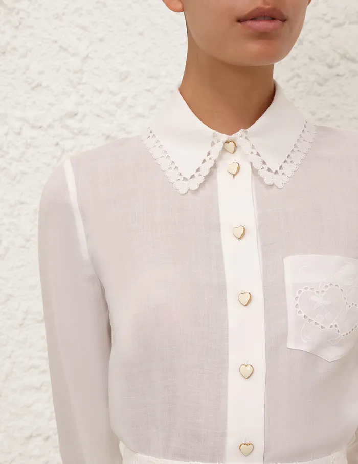 Women Zimmermann Tops Crush Ramie Embroidered Shirt Ivory