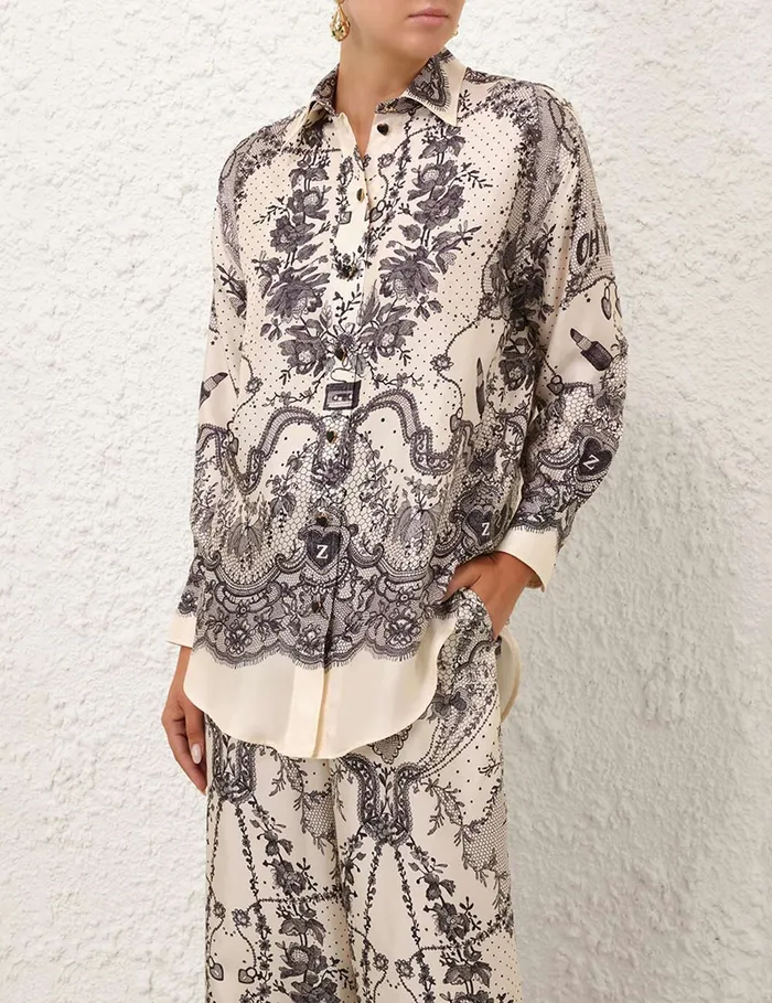 Women Zimmermann Tops Crush Relaxed Shirt Ivory Locket