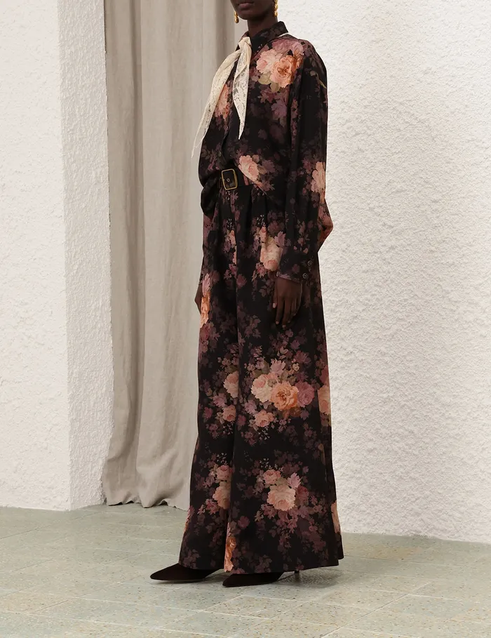 Women Zimmermann Tops Illustration Lace Scarf Shirt Black Rococo Floral