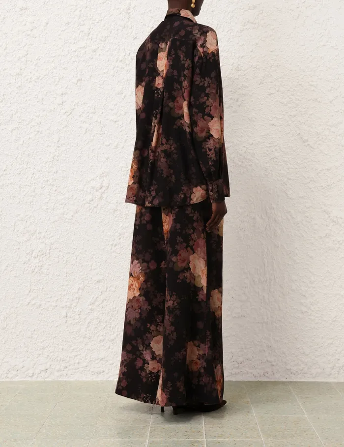 Women Zimmermann Tops Illustration Lace Scarf Shirt Black Rococo Floral