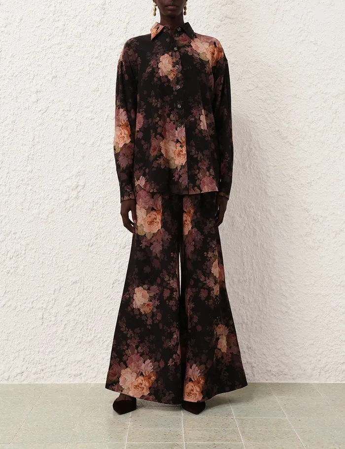 Women Zimmermann Tops Illustration Lace Scarf Shirt Black Rococo Floral