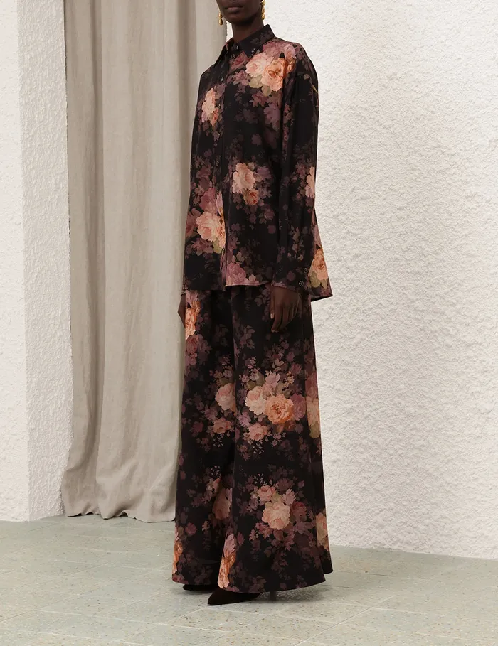 Women Zimmermann Tops Illustration Lace Scarf Shirt Black Rococo Floral