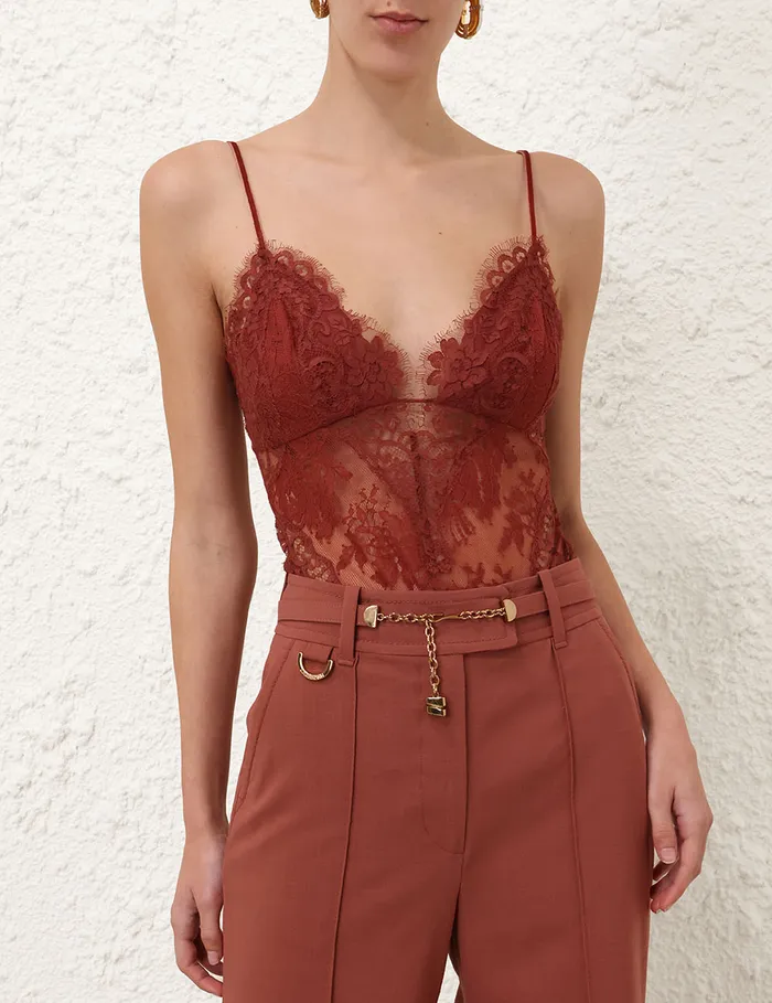 Women Zimmermann Tops Illustration Lace Teddy Chestnut