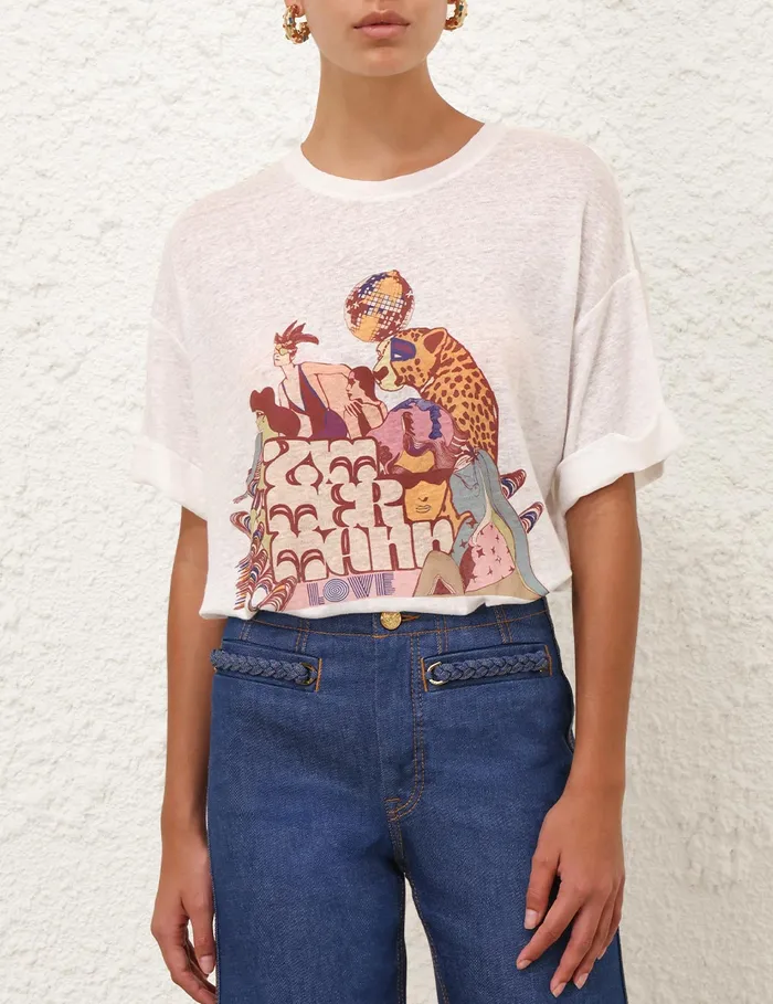 Women Zimmermann Tops Maxine Roll Sleeve Tee Ivory