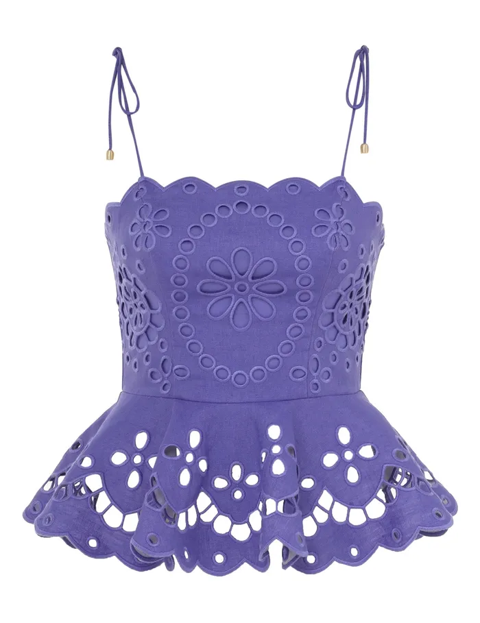 Women Zimmermann Tops Pop Embroidered Scallop Top Blue