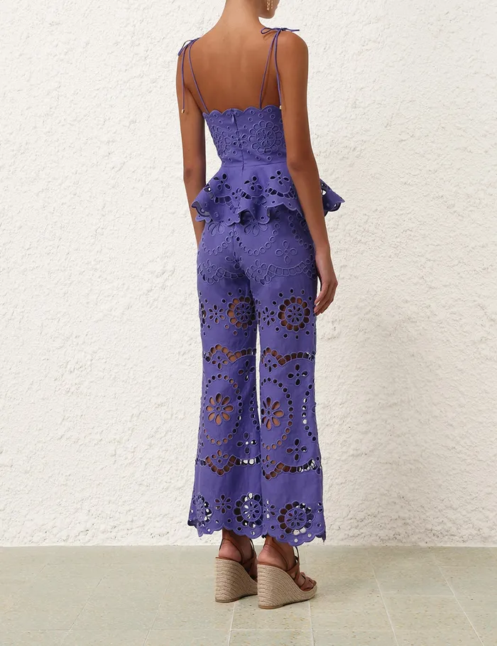 Women Zimmermann Tops Pop Embroidered Scallop Top Blue