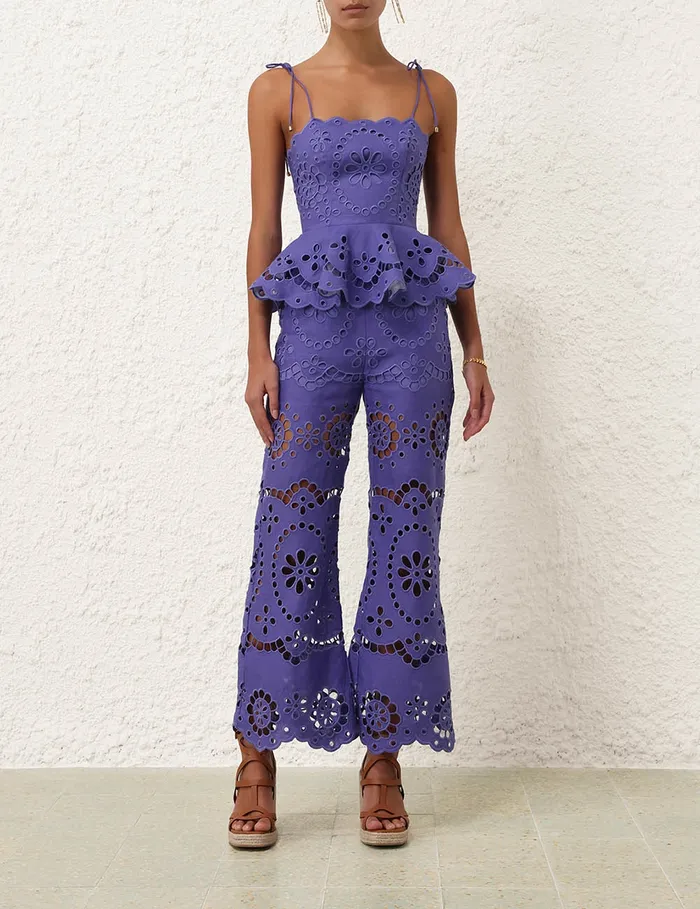 Women Zimmermann Tops Pop Embroidered Scallop Top Blue