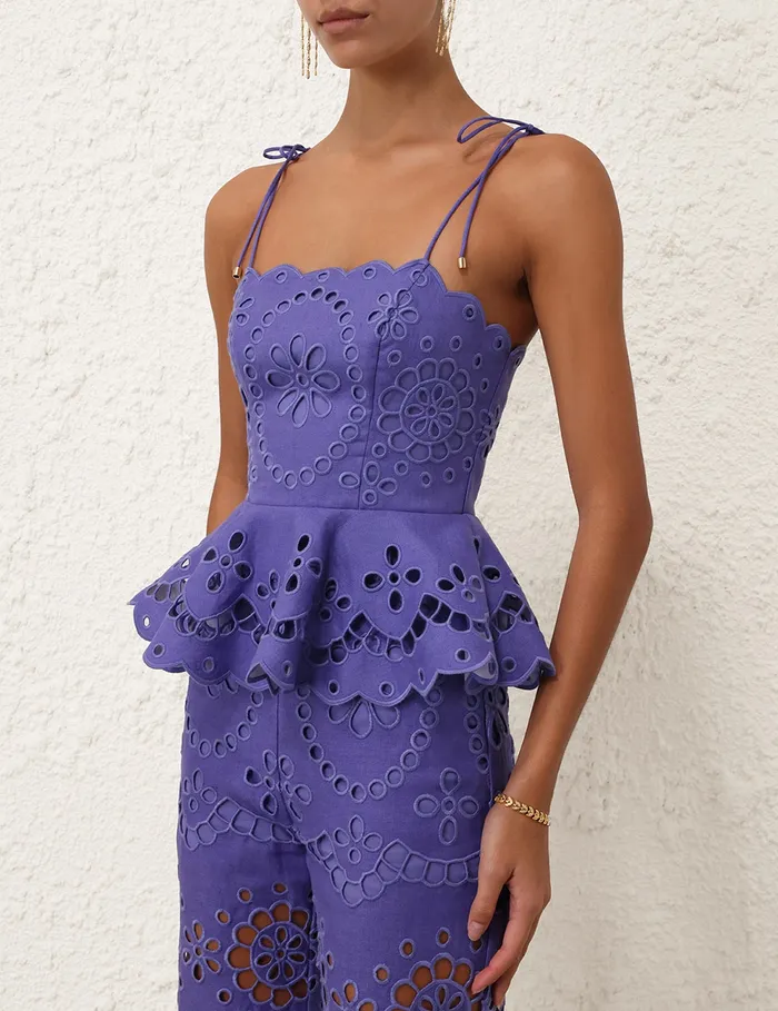 Women Zimmermann Tops Pop Embroidered Scallop Top Blue