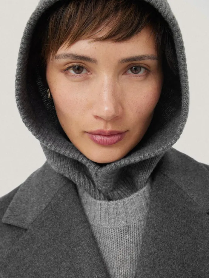 Wool Cashmere Blend Hooded Snood Grey Women Jigsaw Knitwear and Cashmere