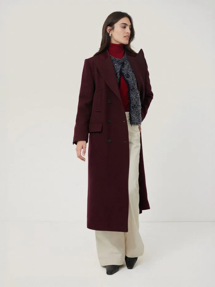 Wool Double Breasted Overcoat Burgundy Women Jigsaw Coats and Jackets