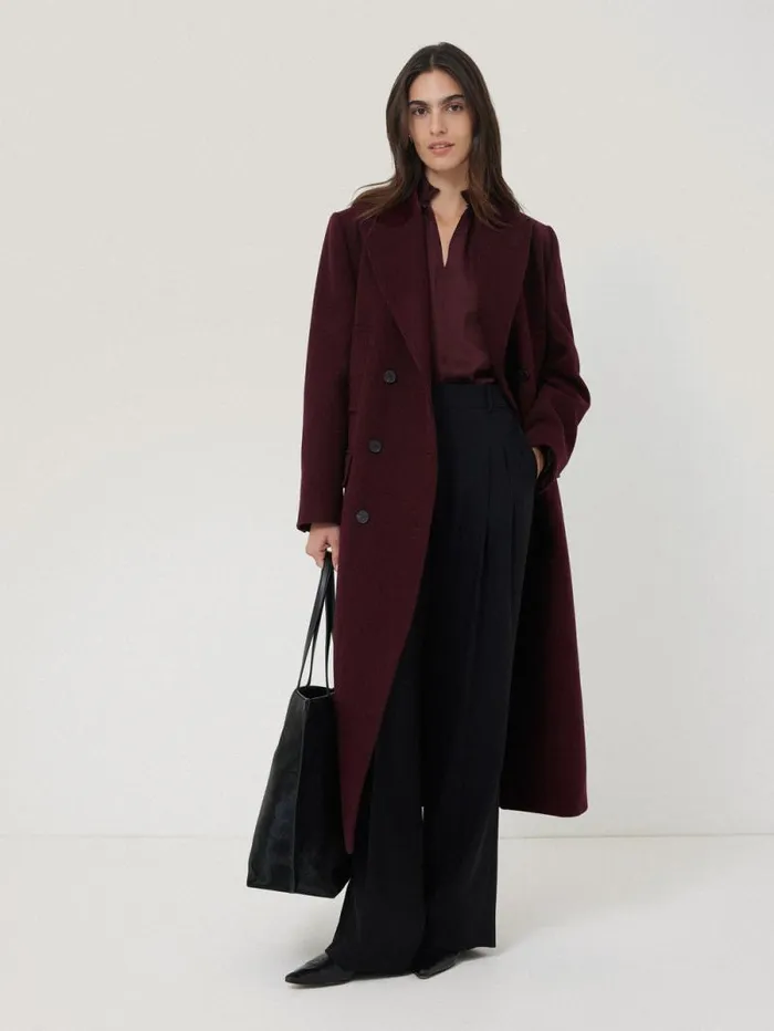 Wool Double Breasted Overcoat Burgundy Women Jigsaw Coats and Jackets