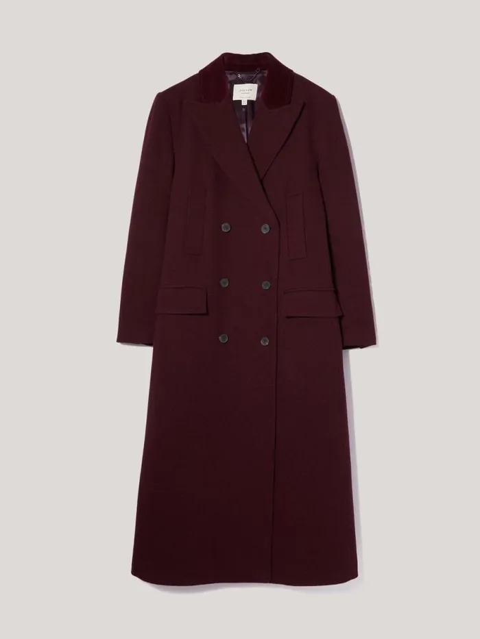 Wool Double Breasted Overcoat Burgundy Women Jigsaw Coats and Jackets