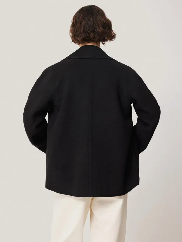 Wool Double Faced Short Coat Black Women Jigsaw Coats and Jackets